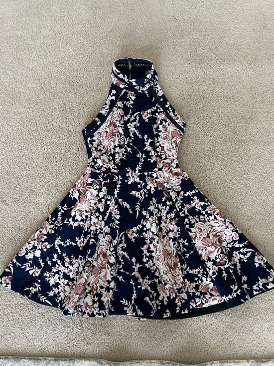 B Darlin Dresses & Skirts - B Darlin Navy Floral Halter Fit-and-Flare Dress